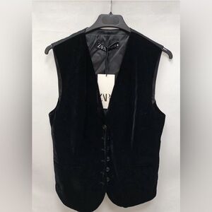 Zara Midnight Black Velvet Waistcoat NWT